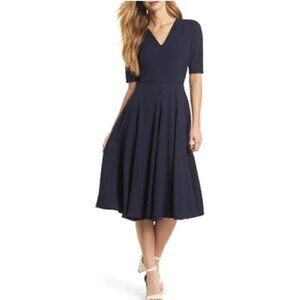 Gal Meets Glam Size 2  Edith City Crepe Fit & Flare Midi Dress